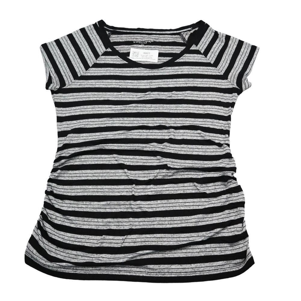 Liz Lange Shirt Womens M Gray Black Striped Round Neck Maternity Casual Tee
